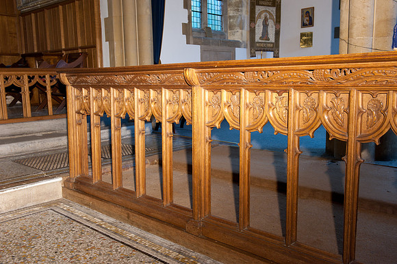 choir with Lady Chapel behind and altar rail to left (May 2019)