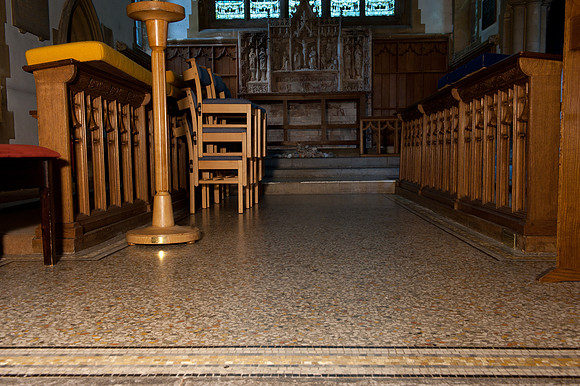 chancel pavement mosaic floor taken from steps from nave (May 2019)
