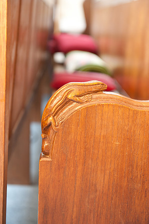 wooden carving on pew (May 2019)