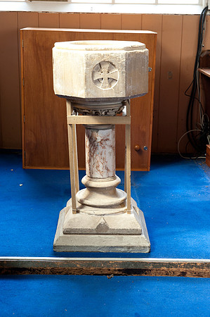 Font in nave near west window (May 2019)