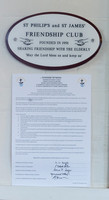 St Philip's church Friendship Club plaque in nave (May 2019)